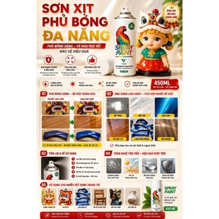 Sơn Xịt Phủ Bóng Đa Năng 450ML | Clear Bóng Acrylic Nhanh Khô Cho Gỗ Nhựa Kim Loại DIY