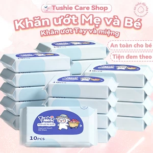 【Set 10 Gói】Khăn Ướt Mini Tushie Treats 10 tờ/Gói, Mềm Mại, Cao Cấp,Không chứa cồn và không mùi,an toàn cho bé