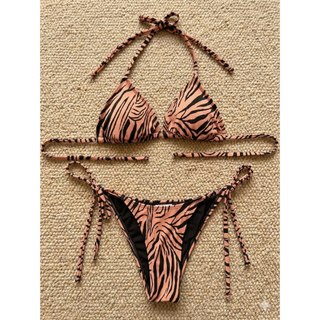 Bikini 2 mảnh, đồ bơi nữ dáng tam giác dây buộc, họa tiết ngựa vằn, áo sẵn đệm ngực hàng xuất dư xịn
