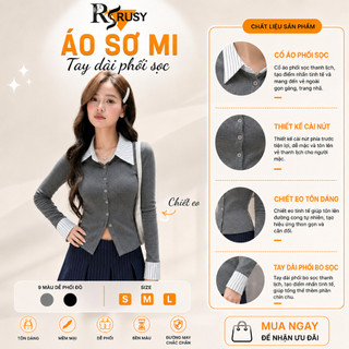 Áo Dài Tay Cổ Sơ Mi Thun Gân Tăm 2 Màu, Áo Cổ Kẻ Sơ Mi Cúc Cài Vải Gân Phối Bo Tay TD12 RUSY