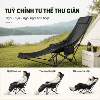 Ghế Mặt Trăng Tựa Cao Gấp Gọn Ngoài Trời, Ghế Xếp Cắm Trại Có Gác Chân Điều Chỉnh, Có Đệm/Không Đệm