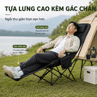 Ghế Mặt Trăng Tựa Cao Gấp Gọn Ngoài Trời, Ghế Xếp Cắm Trại Có Gác Chân Điều Chỉnh, Có Đệm/Không Đệm