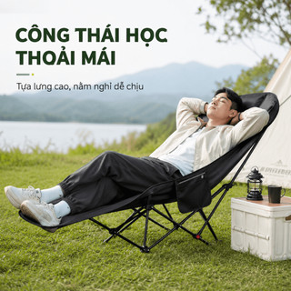 Ghế Mặt Trăng Tựa Cao Gấp Gọn Ngoài Trời, Ghế Xếp Cắm Trại Có Gác Chân Điều Chỉnh, Có Đệm/Không Đệm