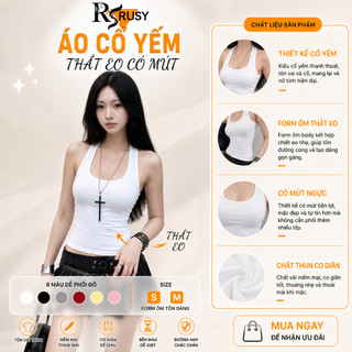 (Có Mút) Áo Cổ Yếm Thắt Eo Áo Kiểu Nữ Hở Lưng Gợi Cảm Chất Cotton Mịn Mát Basic Dễ Phối Đồ RUSY AY04