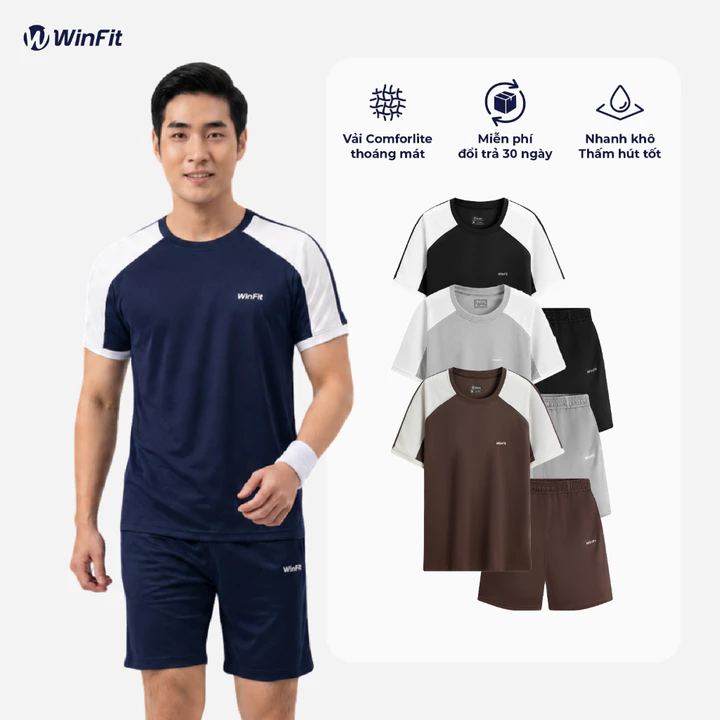 Bộ Quần Áo Nam WINFIT cổ tròn tay ngắn ComfortLite, thoáng khí, thấm hút mồ hôi, Form thoải mái năng động WBN001