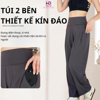 [J2579] Quần tập Gym, Yoga ống rộng form suông cạp cao tôn dáng, chất thun Poly cao cấp co giãn