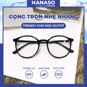 Kính mắt nữ nam mắt kính không độ chống tia UV gọng kính cận tròn mắt mèo cute phong cách Ulzzang HANASO 055