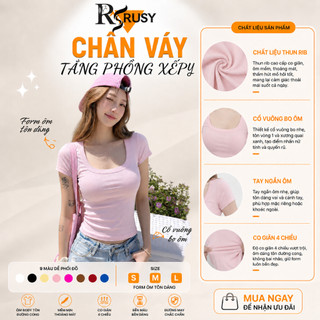 Áo Thun Nữ RUSY Cổ Vuông Tay Ngắn Vải Borip Mềm Mịn Co Giãn 4 Chiều Ôm Body Tôn Dáng Basic TN06