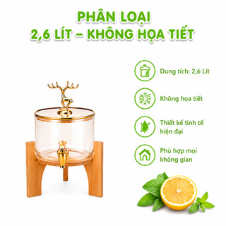 Bình Nước Thủy Tinh Hổ Phách Kèm Kệ Gỗ GD25 - Bình Đựng Nước Thủy Tinh Chịu Nhiệt Họa Tiết Con Hươu