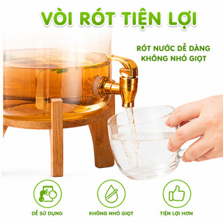 Bình Nước Thủy Tinh Hổ Phách Kèm Kệ Gỗ GD25 - Bình Đựng Nước Thủy Tinh Chịu Nhiệt Họa Tiết Con Hươu