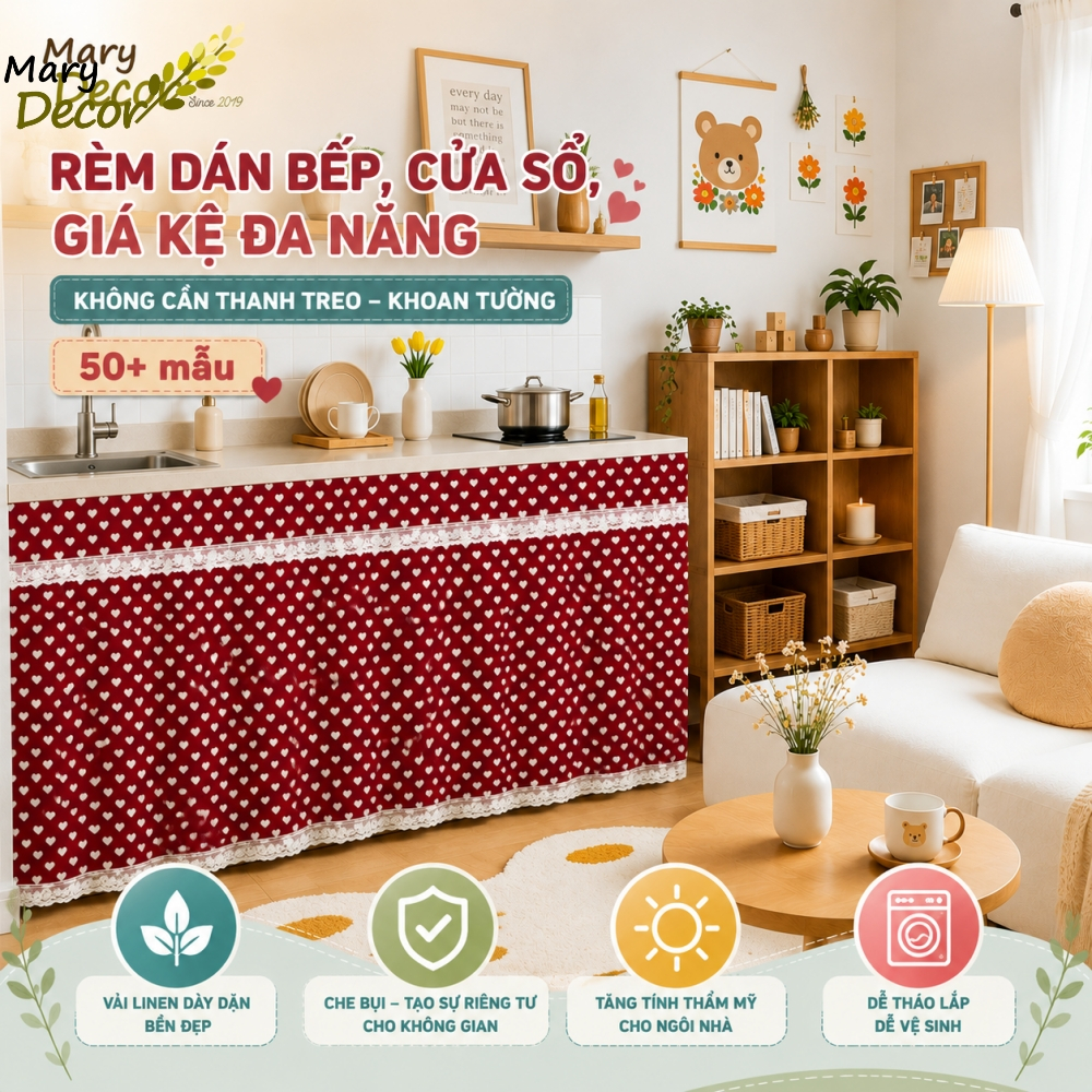 Rèm dán bếp, cửa sổ, giá kệ đa năng không cần thanh treo khoan tường NK75