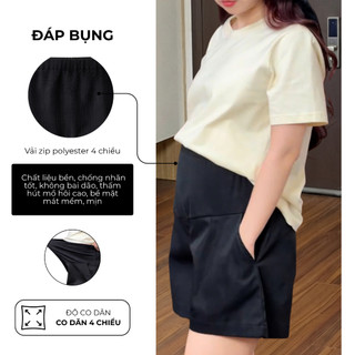 Quần Short Kaki Lụa Bầu Belles Đáp Bụng Lizy Short Form A Che Dáng Chất Liệu Mát Nhẹ Mềm Dễ Phối