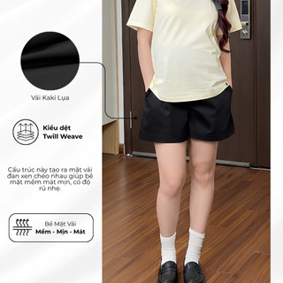 Quần Short Kaki Lụa Bầu Belles Đáp Bụng Lizy Short Form A Che Dáng Chất Liệu Mát Nhẹ Mềm Dễ Phối