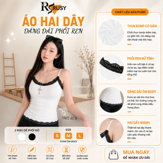 Áo Croptop HAI DÂY REN NGỰC Ôm Body Áo 2 Dây Kiểu Sexy Chất Gân Viền Ren Quyến Rũ 2S02 RUSY