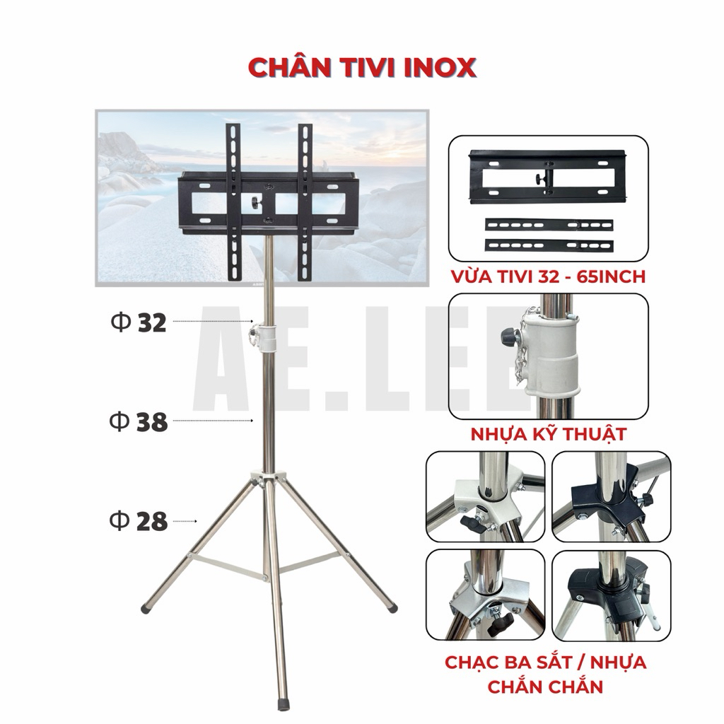 [DEAL MỞ BÁN] Chân Tivi Inox / Sắt Cao Cấp - Chân Chạc 3, Giá Treo TV 32 - 65 inch, Cao 1m8 / 2m - AE.LEE
