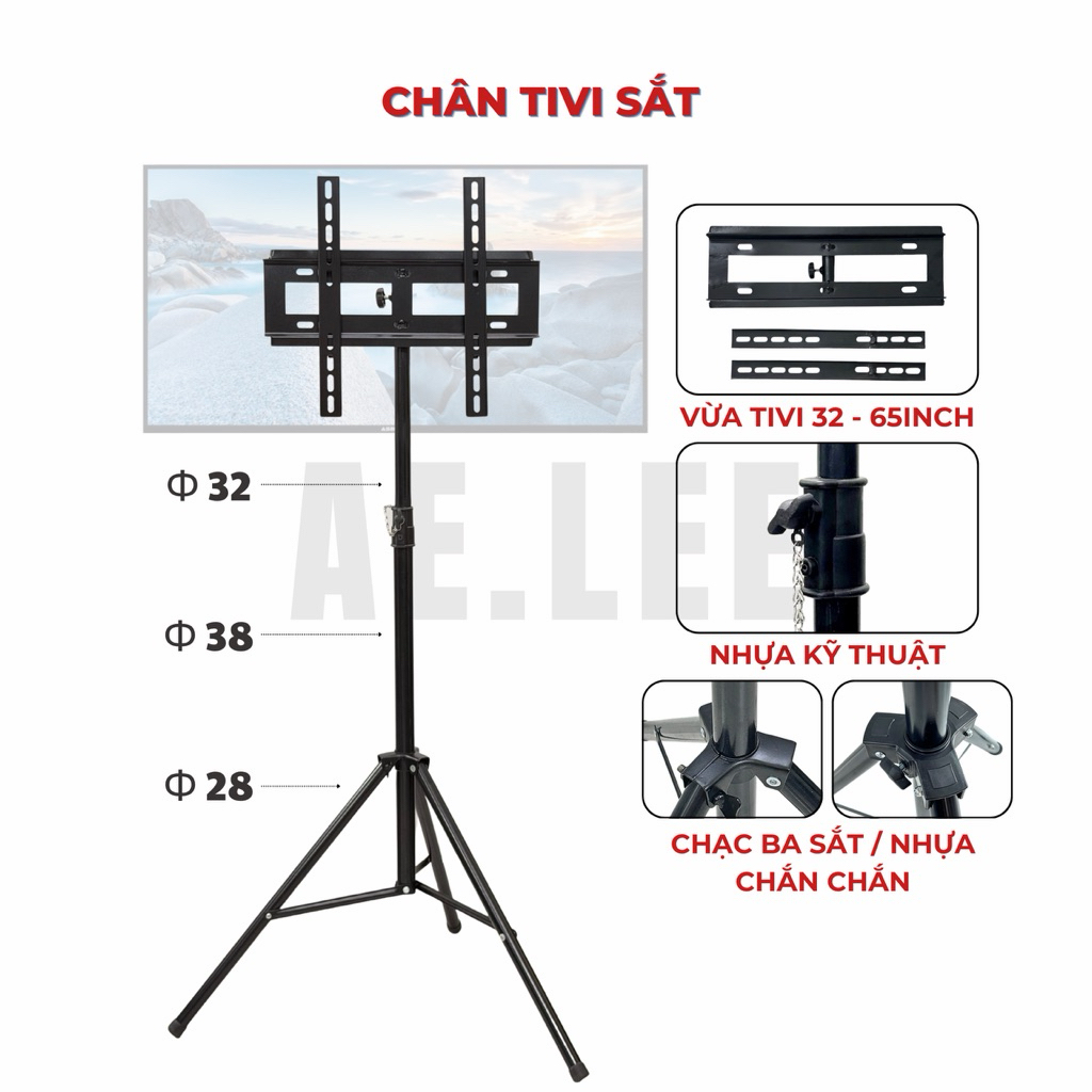 [DEAL MỞ BÁN] Chân Tivi Inox / Sắt Cao Cấp - Chân Chạc 3, Giá Treo TV 32 - 65 inch, Cao 1m8 / 2m - AE.LEE