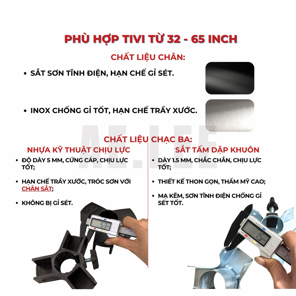 [DEAL MỞ BÁN] Chân Tivi Inox / Sắt Cao Cấp - Chân Chạc 3, Giá Treo TV 32 - 65 inch, Cao 1m8 / 2m - AE.LEE