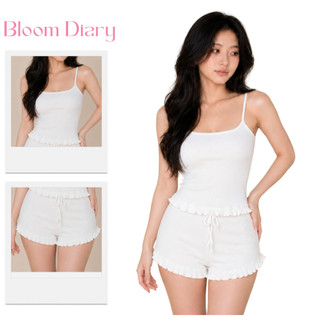 Set Bộ Đồ Ngủ Nữ Áo 2 Dây Viền Bèo Dáng Ôm Và Quần Đùi Dáng Ngắn Viền Bèo Xinh Xắn Chất Gân Len Đũa | BD001