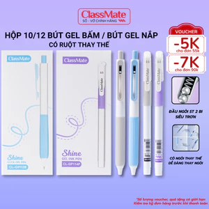 Hộp 10/12 Bút Gel Classmate Bút Bi Nước Bấm Ngòi ST2Bi 0.5mm Mực Xanh Đen Tím Nhanh Khô, Nhiều Mực