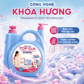 (Tặng 10 Bịch Giấy) Can Nước Giặt TopGia 2 Vòi 5.3KG Lưu Hương 100H, An Toàn Đậm Đặc Làm Sạch Nhanh