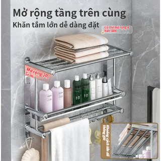 Kệ Treo Khăn Tắm Chất Liệu INOX SUS304 lắp đặt khoan tường, Giá vắt khăn phòng tắm đa năng tiện dụng