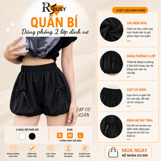 Quần Đùi Bí Phồng 2 Lớp Phối Nơ Lưng Thun Co Giãn Thoáng Mát,Quần Short Nữ Phối Nơ QU04 Rusy