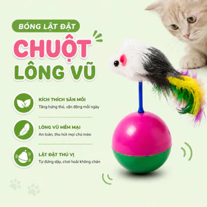 Đồ Chơi Chuột Lật Đật Cho Mèo Có Lông Vũ – Chuột Tự Cân Bằng Kích Thích Săn Mồi, Giảm Stress Cho Mèo