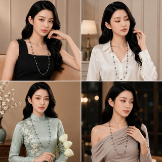 [N1129] Vòng Cổ, Dây Chuyền, Mix Ngọc Nhân Tạo Xám Đen, Sang Trọng Trẻ Trung Cho Nữ - DAISYN