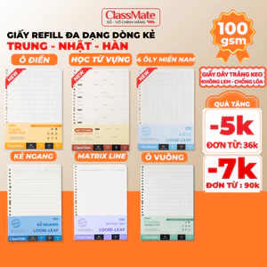 100 Tờ Giấy Refill 100GSM Classmate Luyện Viết Tiếng Trung Nhật Hàn , Ruột Sổ Còng Ô Vuông, Ô Điền, Matrix Line