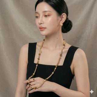 [N1127] Vòng Cổ, Dây Chuyền, Mix Ngọc Nhân Tạo Và Đá Mắt Hổ Tự Nhiên 90cm, Sang Trọng - DAISYN.