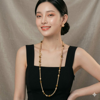 [N1127] Vòng Cổ, Dây Chuyền, Mix Ngọc Nhân Tạo Và Đá Mắt Hổ Tự Nhiên 90cm, Sang Trọng - DAISYN.