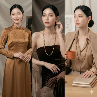 [N1127] Vòng Cổ, Dây Chuyền, Mix Ngọc Nhân Tạo Và Đá Mắt Hổ Tự Nhiên 90cm, Sang Trọng - DAISYN.