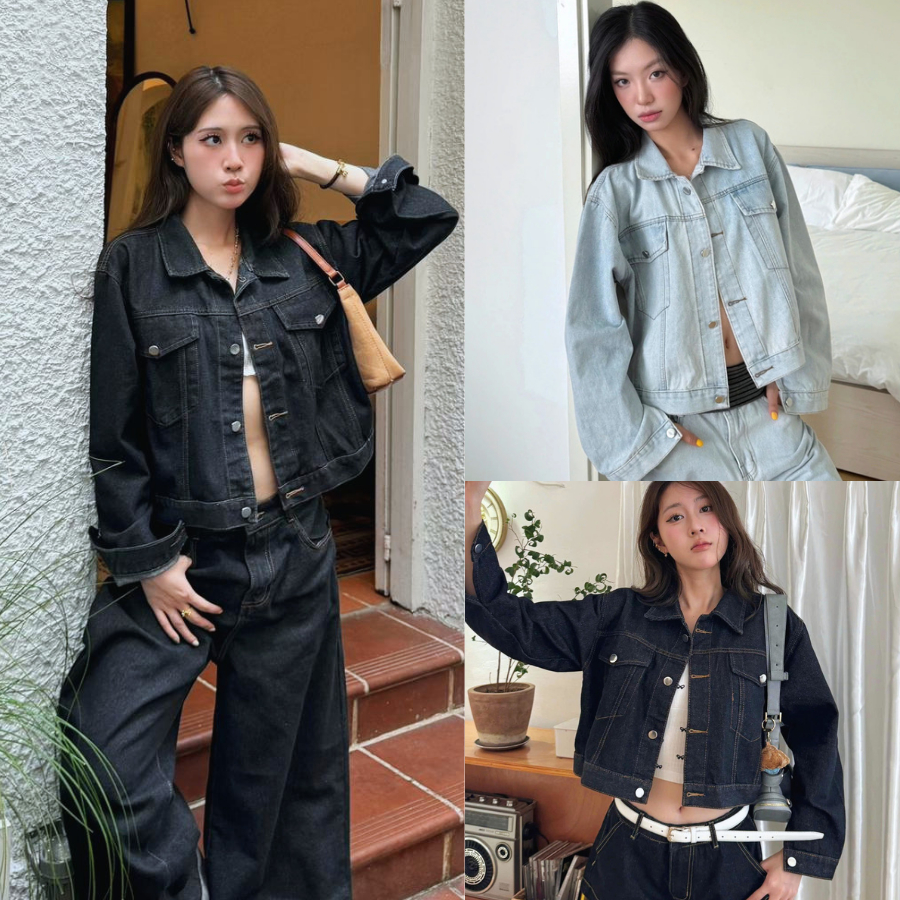 [HÀNG MỚI] Áo Khoác Jean Dáng Lửng Unisex NAGUU Chất denim, Áo Khoác Bò Màu Đen Xám Style Năng Động