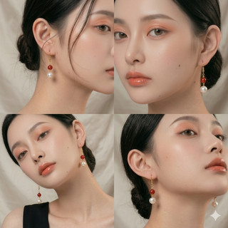 [N1103] Bông Tai, Khuyên Tai, Hạt Ngọc Trai Đá Nhân Tạo Dáng Dài Mix Đỏ Trắng, Sang Trọng, Phù Hợp Cho Nữ - DAISYN