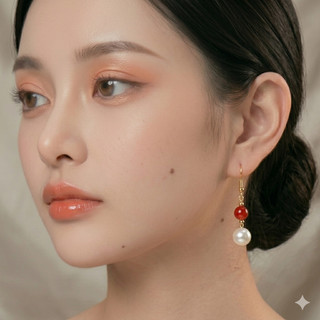 [N1103] Bông Tai, Khuyên Tai, Hạt Ngọc Trai Đá Nhân Tạo Dáng Dài Mix Đỏ Trắng, Sang Trọng, Phù Hợp Cho Nữ - DAISYN