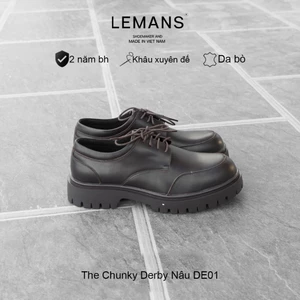 THE CHUNKY LEMANS DERBY BROWN DE01.2 - Da bò - Đế chunky nâu tăng cao 4cm - Khâu đế - Bảo hành 24 tháng