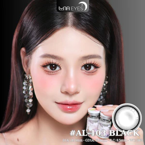 Lens mắt AL-103 Black màu đen nhạt không giãn có viền tự nhiên, size nhỏ, brand LUNA EYES
