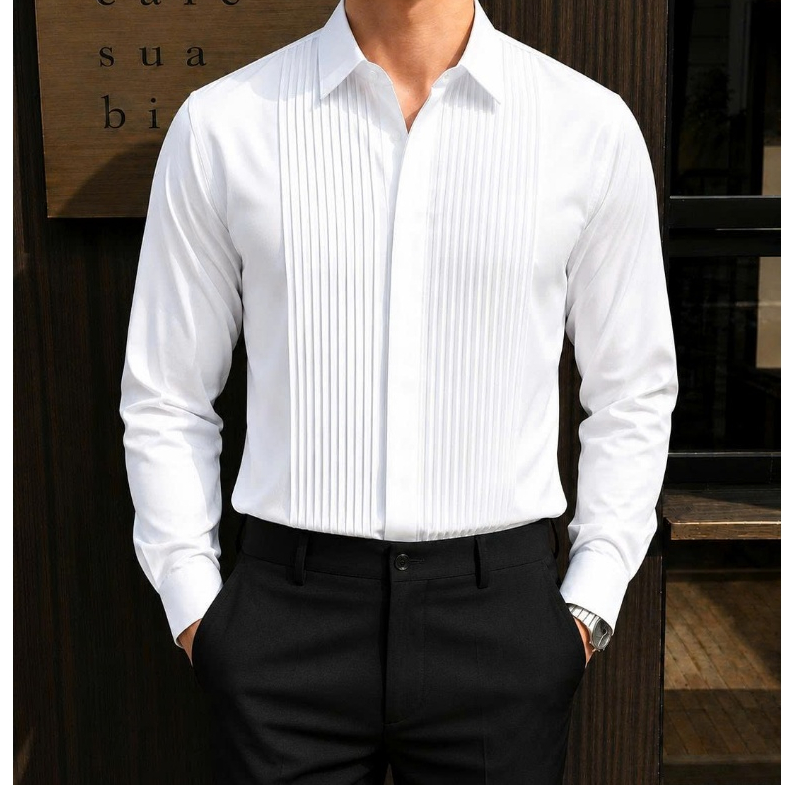 Áo sơ mi nam dài tay sang trọng Veratino sơ mi tay dài gấp hộp cotton xếp ly