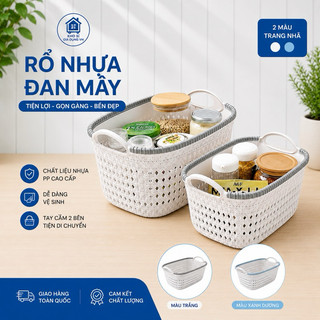 Rổ nhựa đan mây, giỏ nhựa đan mấy nhựa Việt Nhật gọn nhẹ có quai xách