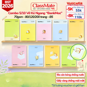 Bộ 5/10 Vở Kẻ Ngang BankMee Classmate 80/120/200 Trang Giấy Vàng 70gsm Chống Lóa Mắt, Không Thấm Khi Ghi Chép