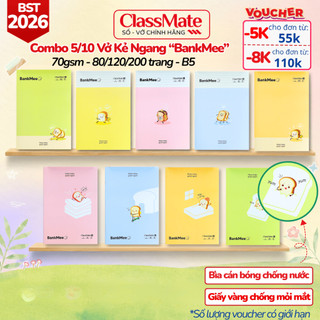 [GIẢM 8K] Combo 5 Vở Kẻ Ngang Classmate BankMee Giấy Vàng Chống Lóa Mắt Ăn Mực 70gsm, Bìa Cao Cấp Chống Thấm Nước