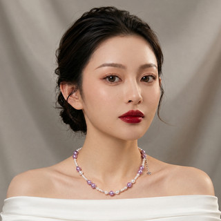 [N1052] Vòng Cổ, Chuỗi Hạt, Dây Chuyền Ngọc Nhân Tạo Mix Lớn Nhỏ Tím Trắng Sang Trọng - DAISYN