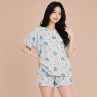 Set Mặc Nhà Nữ Oversize In Hình Dễ Thương Áo Tay Ngắn Kèm Quần Đùi -  BD021