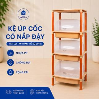 Kệ đựng chén bát nhiều tầng có nắp đậy, Kệ nhựa PP an toàn sử dụng trong gia đình