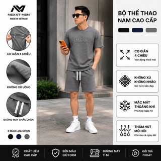 Set Quần Áo Nam Phối Chữ dập nổi Cộc Tay Mùa Hè Chất Waffle Tổ Ong Form Chuẩn Dễ Phối Thoáng Mát BHN93