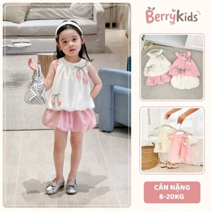 Set Áo Yếm Sát Nách Cho Bé Gái Mùa Hè Set Quần Áo Dáng Bí Cổ Yếm Dễ Thương Chất Tơ Mềm Mát BR30