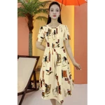 Đầm xòe trung niên cho mẹ - Cổ tròn tay ngắn - kem họa tiết - TTV2090 — ảnh 2