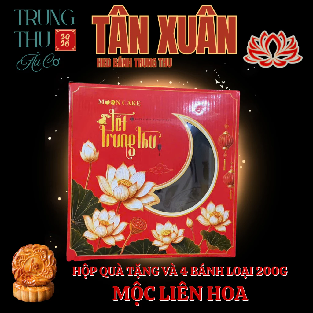 Hộp Bình Dân kèm 4 bánh trung thu Tân Xuân loại 200g 1trứng