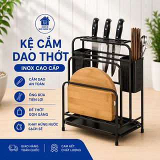 Kệ Cắm Dao Thớt Inox Kèm Ống Đũa, Kệ Để Đồ Nhà Bếp Inox Sơn Tĩnh Điện Không Gỉ 2163, cao cấp
