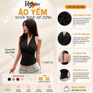 Áo Yếm Nữ RUSY Borip Mềm Mịn Cổ Yếm Xoắn Ngực Hở Lưng Ôm Body Co Giãn Sexy Đi Biển Nhiều Màu AY01